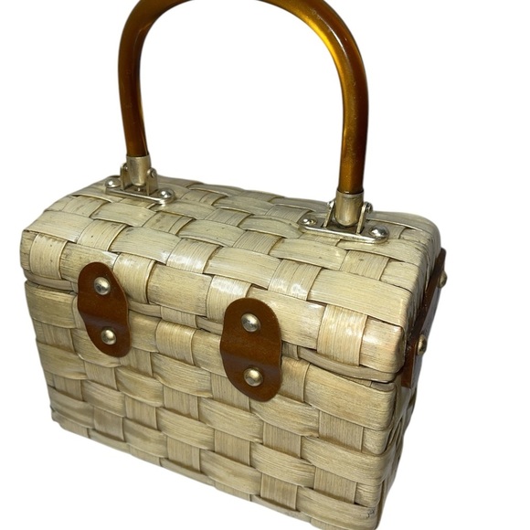 Vintage Lucite Small Bag Tan/Brown Kiss Lock Open Tigers Eye Hinged Open - Picture 5 of 15